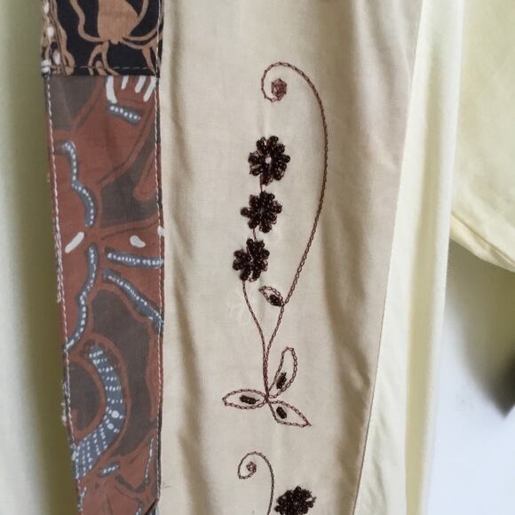 Nativewear Designs Womens Long Kimono Coat XS Cream Gray Beaded Patchy Oversize - Picture 3 of 10